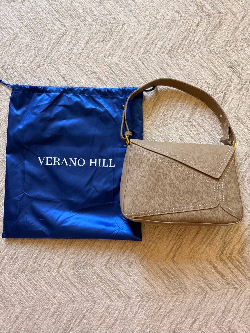 Verano Hill Taupe Leather Shoulder Bag with Structured Flap